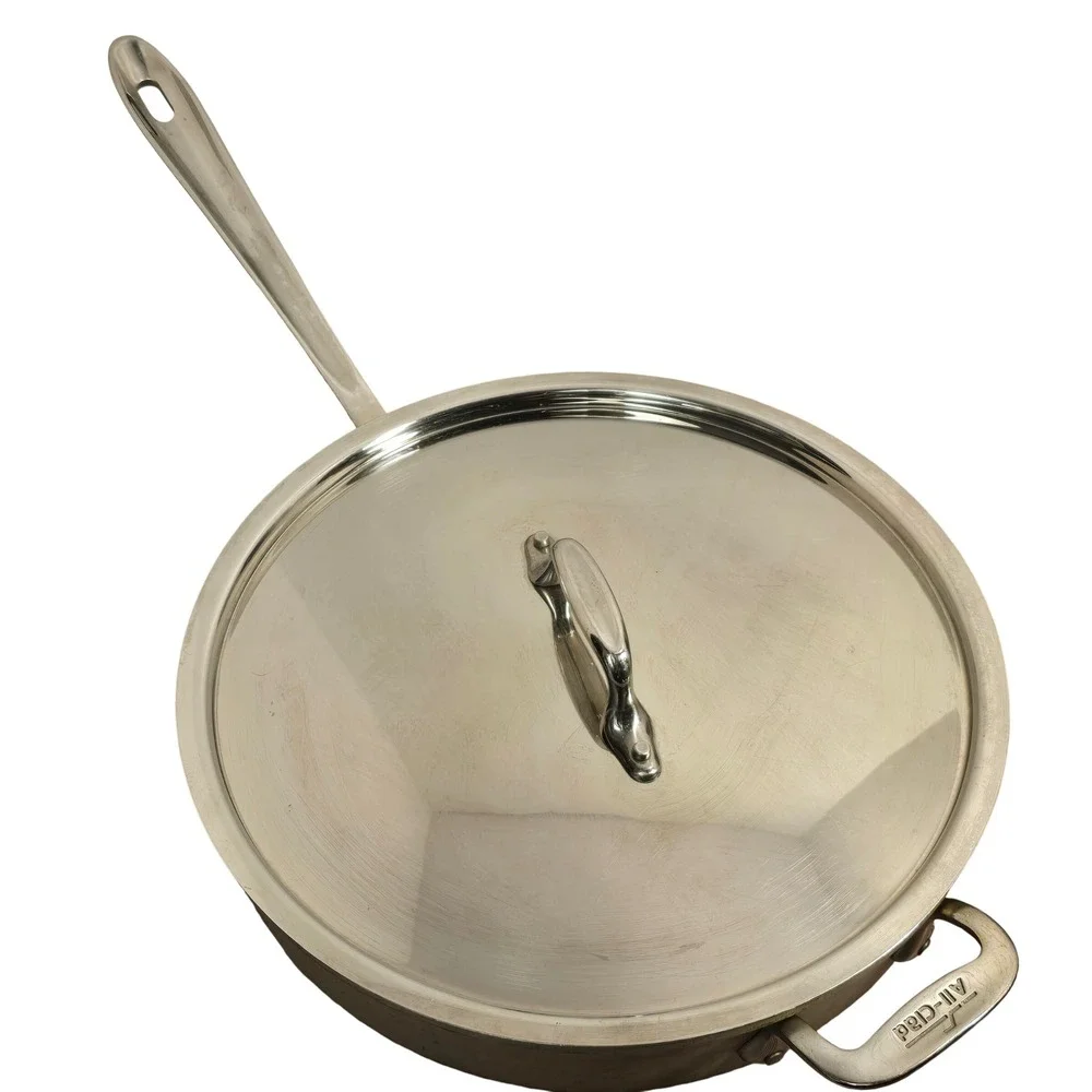All-Clad Stainless Steel 12 Inch Saute Pan with Lid Helper Handle Silver